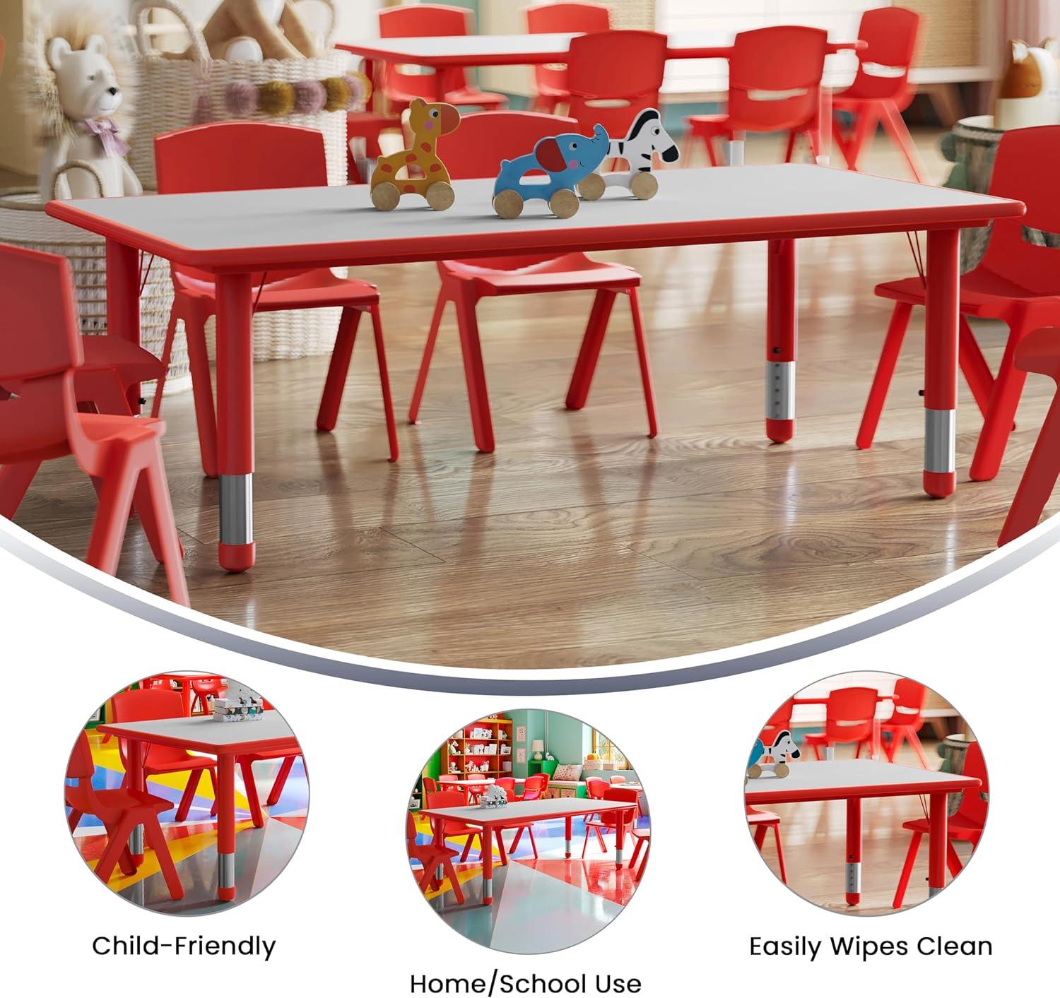 imageFlash Furniture Wren Adjustable Classroom Activity Table for School and Home Plastic Activity Table for Kids 23625quot W x 4725quot L GrayBlueRed