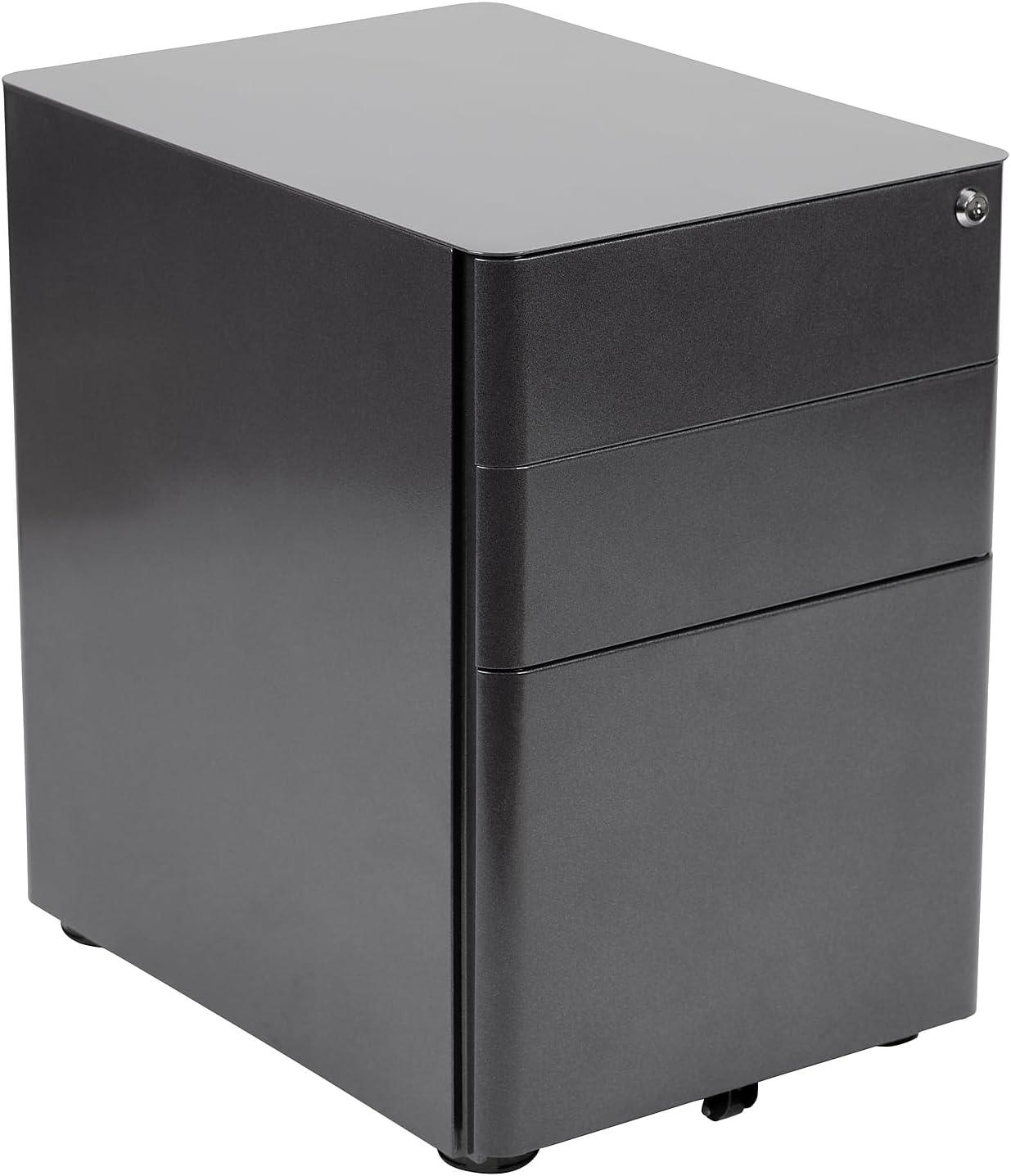 imageFlash Furniture Wren Ergonomic 3Drawer Mobile Locking Filing Cabinet with AntiTilt Mechanism ampamp LetterLegal Drawer White with Red FaceplateBlack