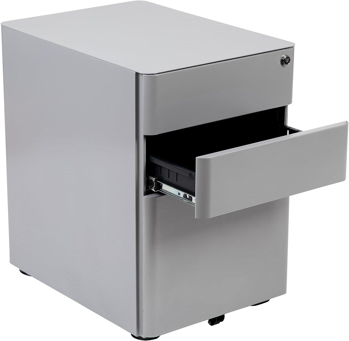 imageFlash Furniture Wren Ergonomic 3Drawer Mobile Locking Filing Cabinet with AntiTilt Mechanism ampamp LetterLegal Drawer White with Red FaceplateGrey