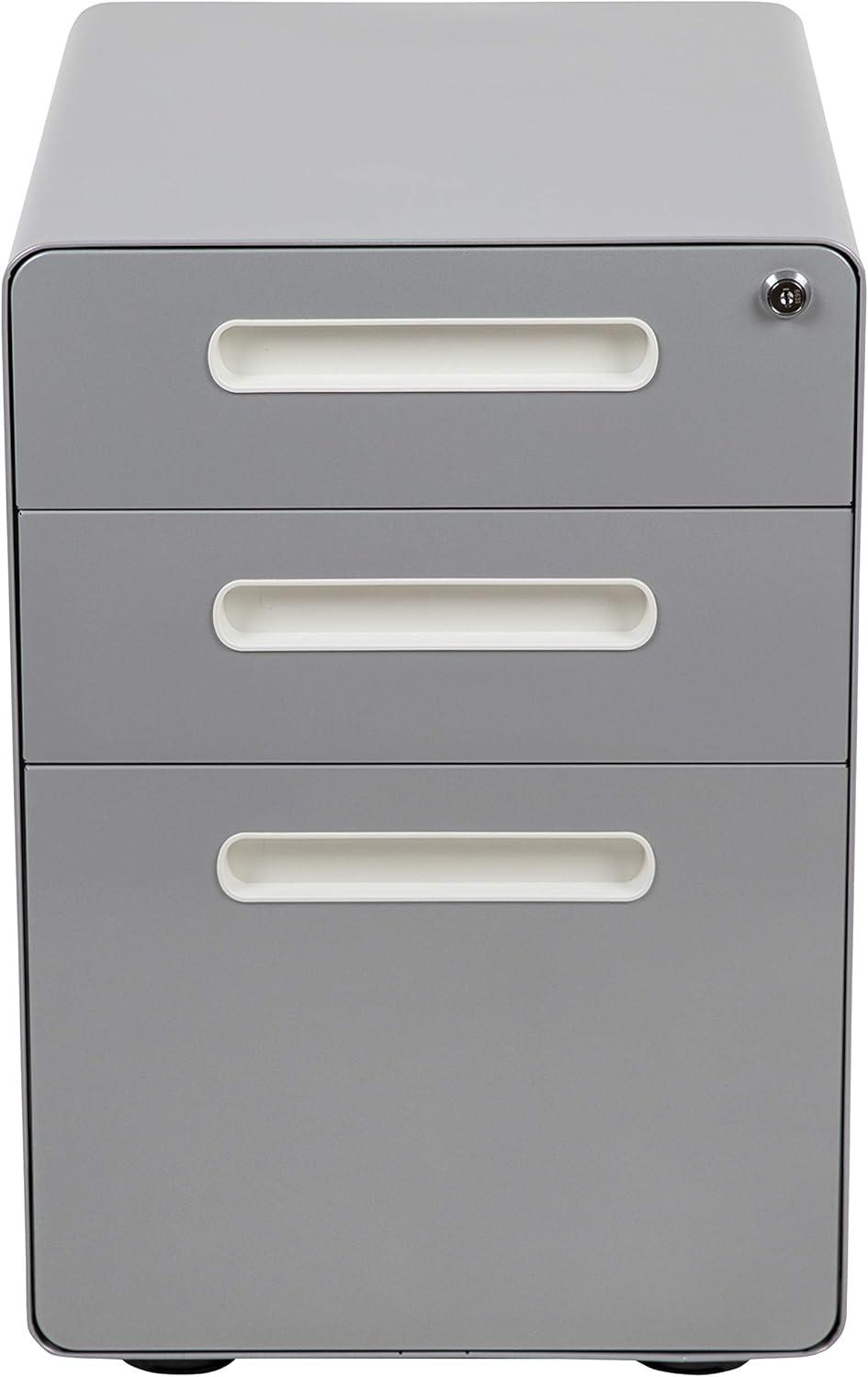 imageFlash Furniture Wren Ergonomic 3Drawer Mobile Locking Filing Cabinet with AntiTilt Mechanism ampamp LetterLegal Drawer White with Red FaceplateGrey