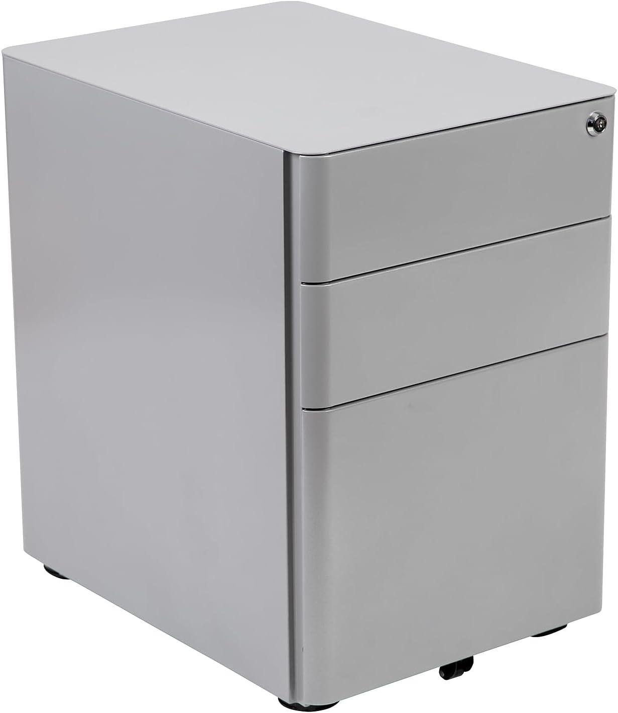 imageFlash Furniture Wren Ergonomic 3Drawer Mobile Locking Filing Cabinet with AntiTilt Mechanism ampamp LetterLegal Drawer White with Red FaceplateGrey