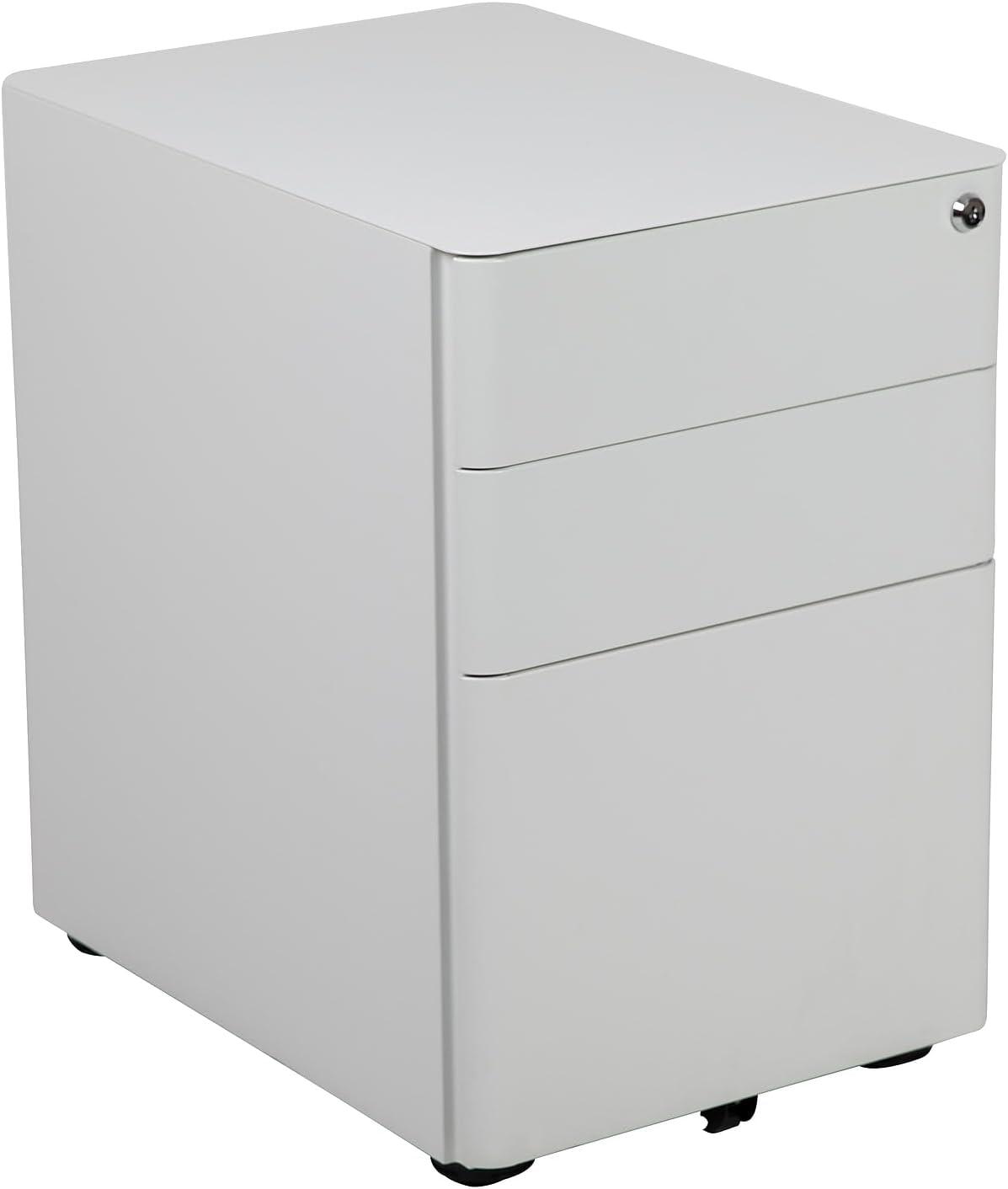imageFlash Furniture Wren Ergonomic 3Drawer Mobile Locking Filing Cabinet with AntiTilt Mechanism ampamp LetterLegal Drawer White with Red FaceplateWhite