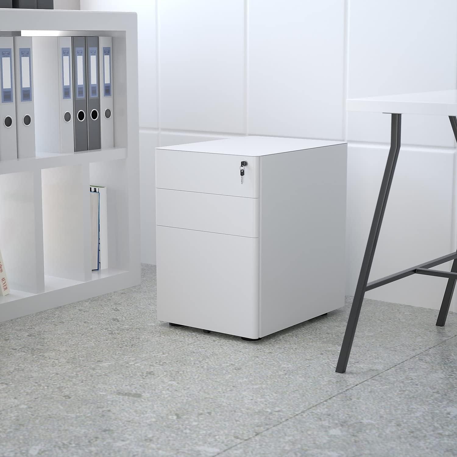 imageFlash Furniture Wren Ergonomic 3Drawer Mobile Locking Filing Cabinet with AntiTilt Mechanism ampamp LetterLegal Drawer White with Red FaceplateWhite