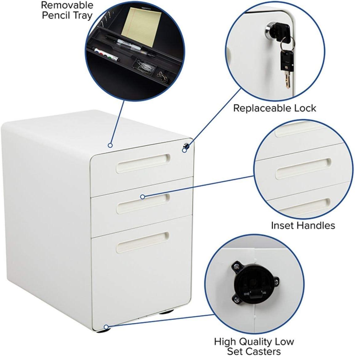 imageFlash Furniture Wren Ergonomic 3Drawer Mobile Locking Filing Cabinet with AntiTilt Mechanism ampamp LetterLegal Drawer White with Red FaceplateWhite