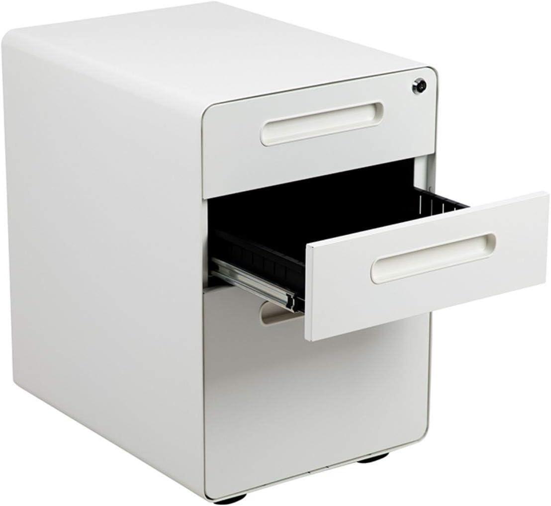 imageFlash Furniture Wren Ergonomic 3Drawer Mobile Locking Filing Cabinet with AntiTilt Mechanism ampamp LetterLegal Drawer White with Red FaceplateWhite