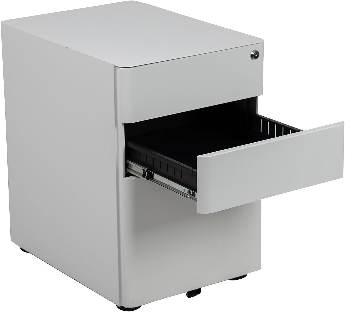 imageFlash Furniture Wren Ergonomic 3Drawer Mobile Locking Filing Cabinet with AntiTilt Mechanism ampamp LetterLegal Drawer White with Red FaceplateWhite