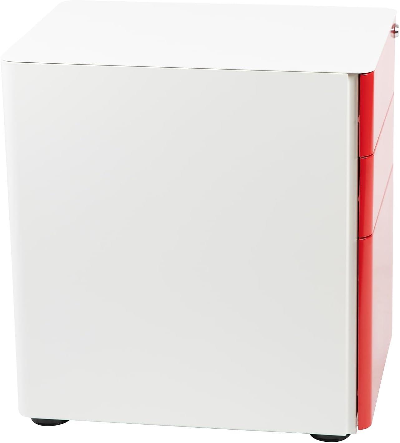 imageFlash Furniture Wren Ergonomic 3Drawer Mobile Locking Filing Cabinet with AntiTilt Mechanism ampamp LetterLegal Drawer White with Red FaceplateWhite and Red