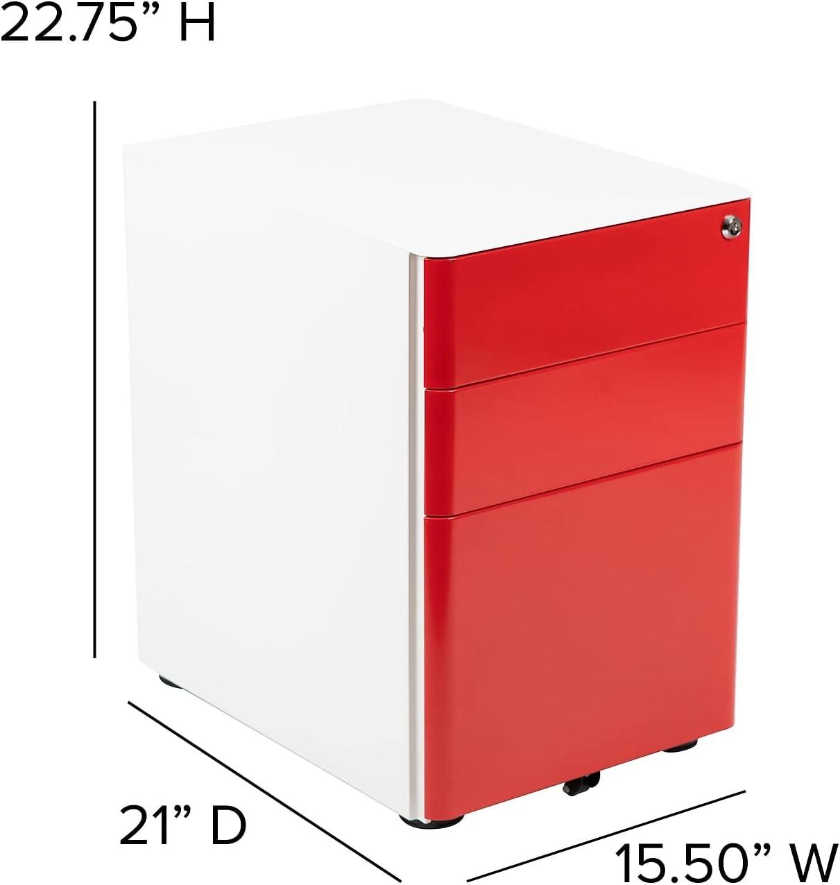 imageFlash Furniture Wren Ergonomic 3Drawer Mobile Locking Filing Cabinet with AntiTilt Mechanism ampamp LetterLegal Drawer White with Red FaceplateWhite and Red