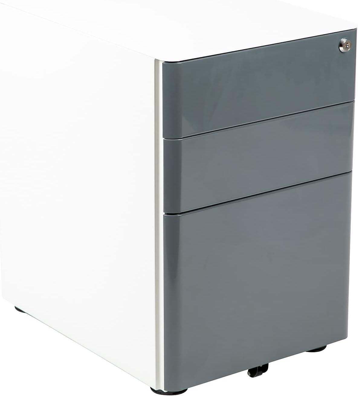 imageFlash Furniture Wren Ergonomic 3Drawer Mobile Locking Filing Cabinet with AntiTilt Mechanism ampamp LetterLegal Drawer White with Red FaceplateWhite and Charcoal