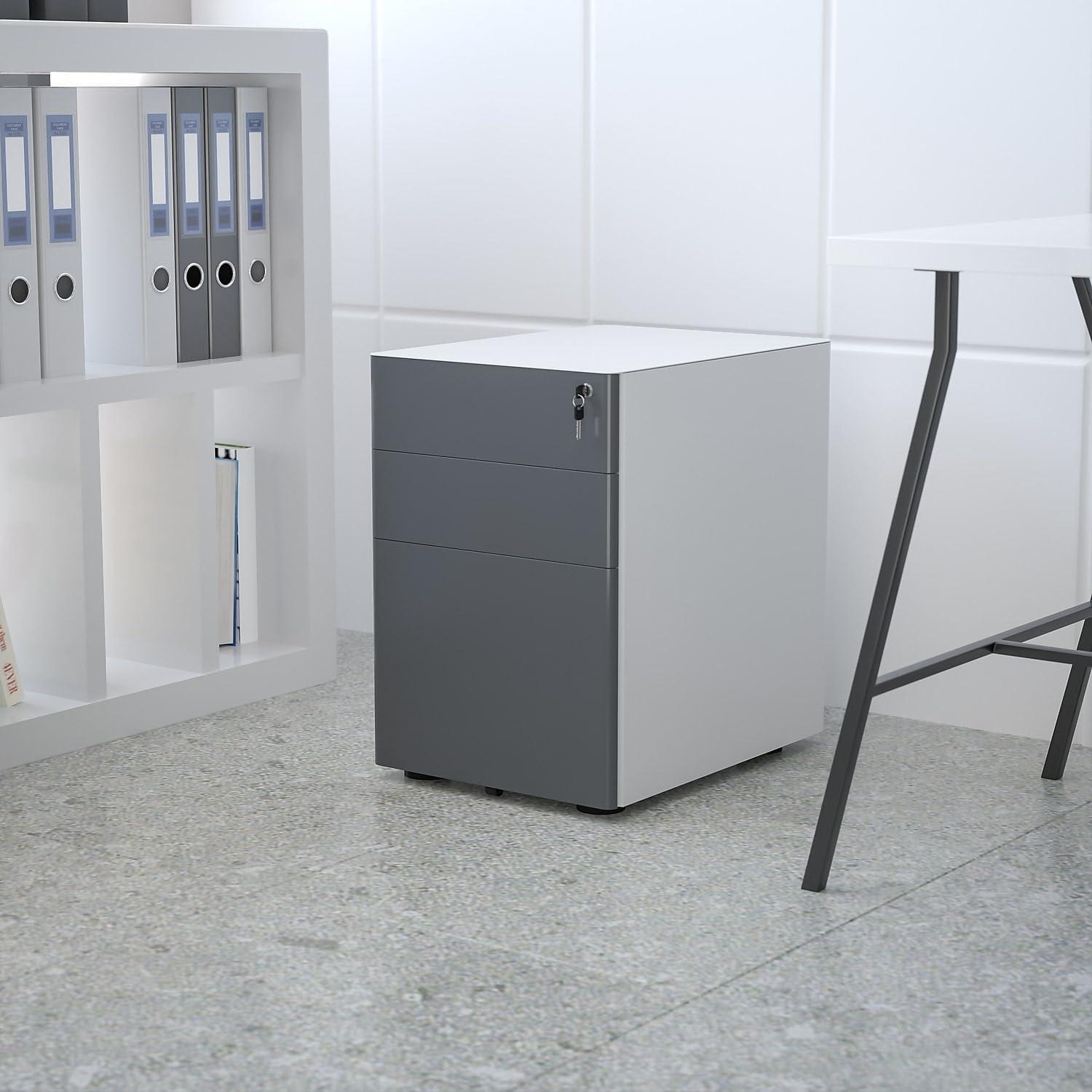 imageFlash Furniture Wren Ergonomic 3Drawer Mobile Locking Filing Cabinet with AntiTilt Mechanism ampamp LetterLegal Drawer White with Red FaceplateWhite and Charcoal