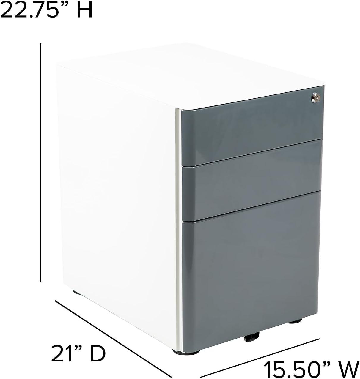 imageFlash Furniture Wren Ergonomic 3Drawer Mobile Locking Filing Cabinet with AntiTilt Mechanism ampamp LetterLegal Drawer White with Red FaceplateWhite and Charcoal
