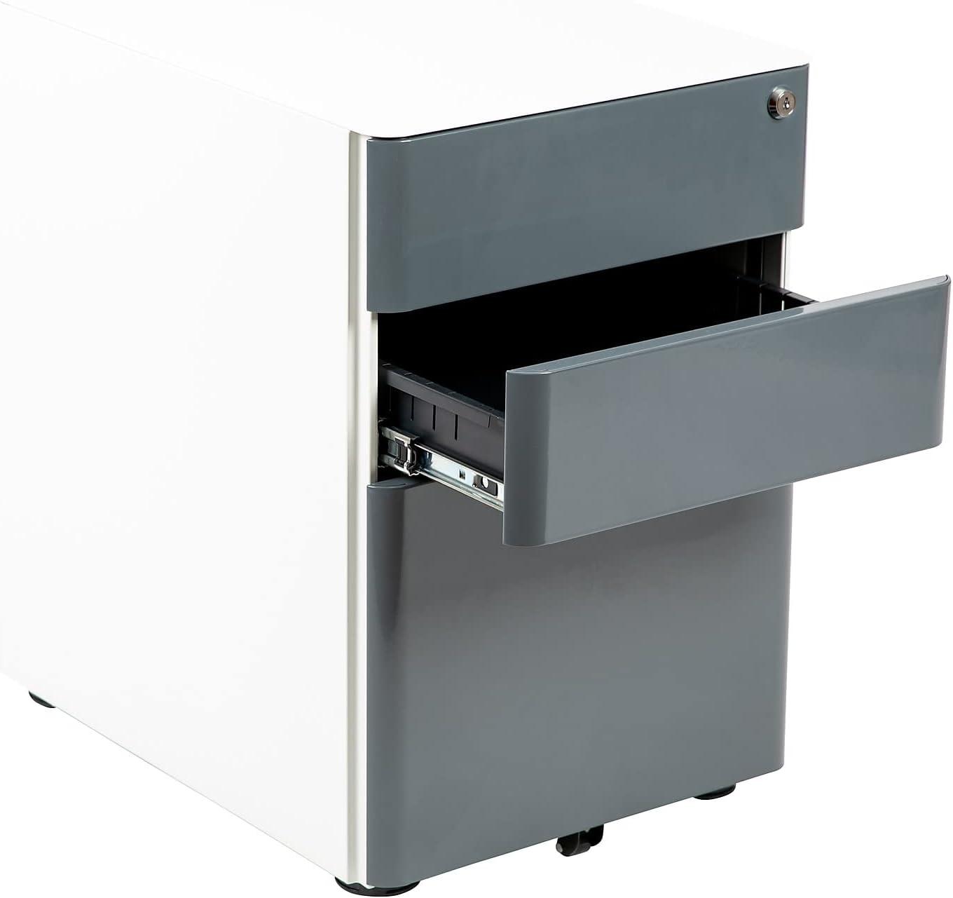 imageFlash Furniture Wren Ergonomic 3Drawer Mobile Locking Filing Cabinet with AntiTilt Mechanism ampamp LetterLegal Drawer White with Red FaceplateWhite and Charcoal