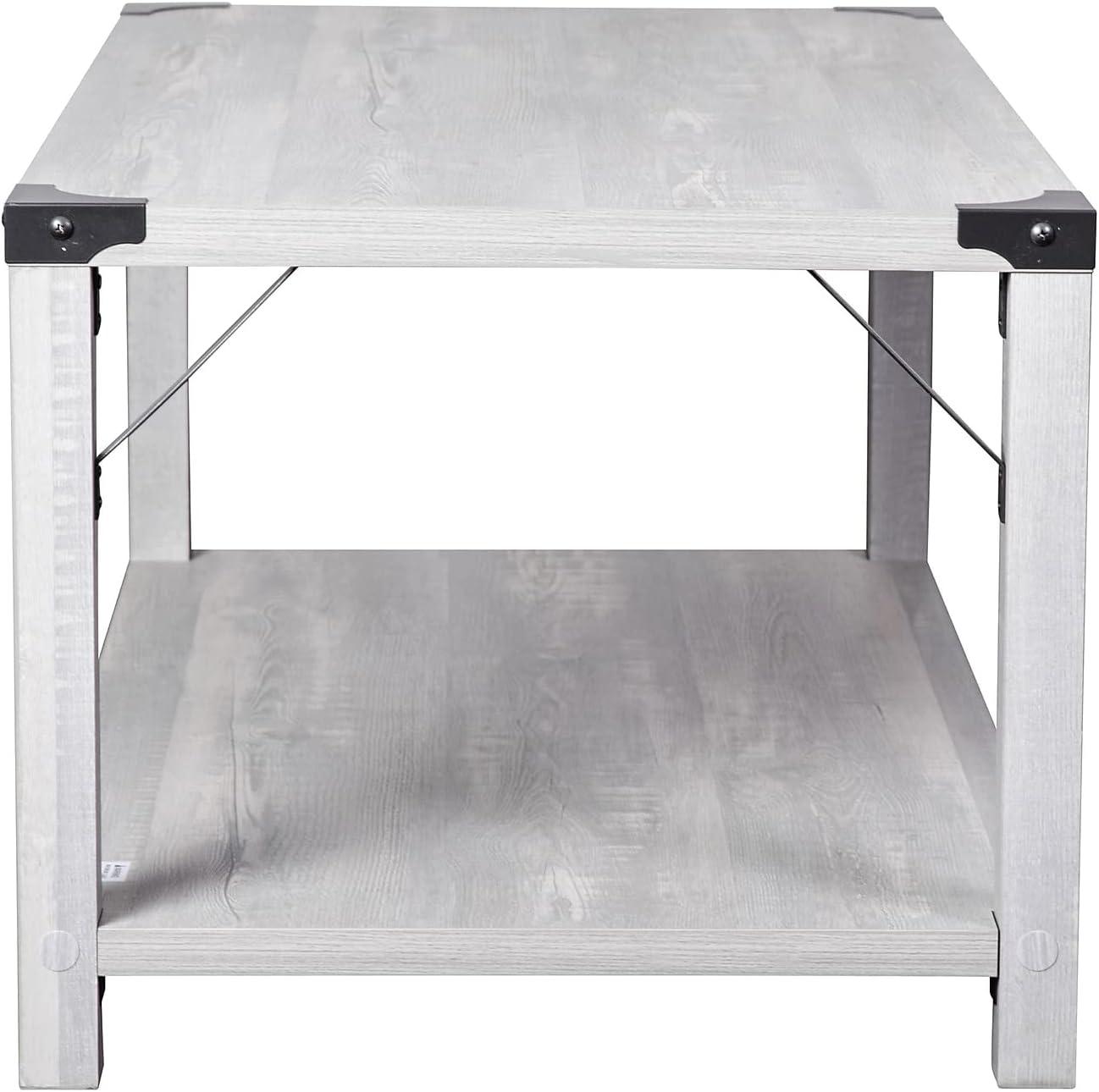 imageFlash Furniture Wyatt Modern Farmhouse 2 Tier Coffee Table Rustic Oak Engineered Wood Frame Black Metal Crisscross Side Braces and Corner AccentsAspen Gray