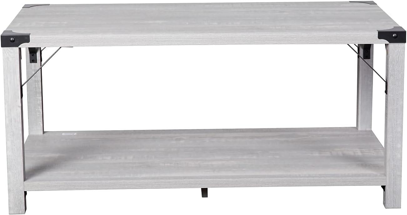 imageFlash Furniture Wyatt Modern Farmhouse 2 Tier Coffee Table Rustic Oak Engineered Wood Frame Black Metal Crisscross Side Braces and Corner AccentsAspen Gray