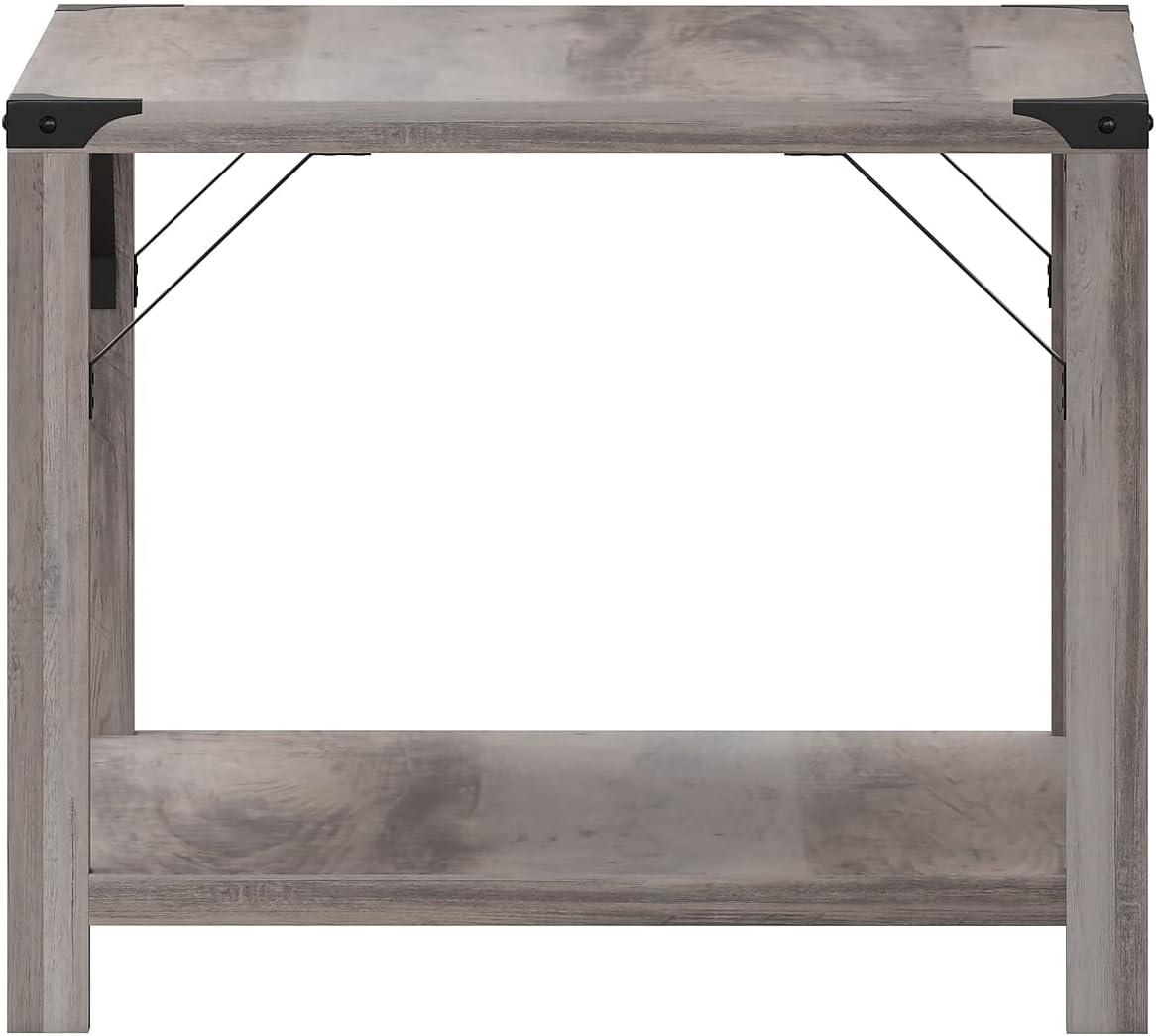 imageFlash Furniture Wyatt Modern Farmhouse 2 Tier Coffee Table Rustic Oak Engineered Wood Frame Black Metal Crisscross Side Braces and Corner AccentsGray Wash