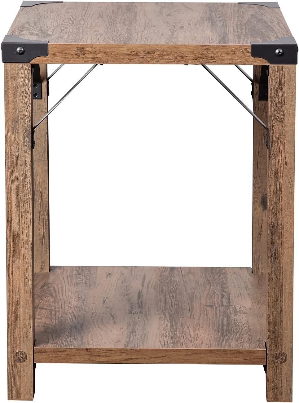 imageFlash Furniture Wyatt Modern Farmhouse 2 Tier Side Table Rustic Oak Engineered Wood Frame Black Metal Crisscross Side Braces and Corner AccentsRustic Oak