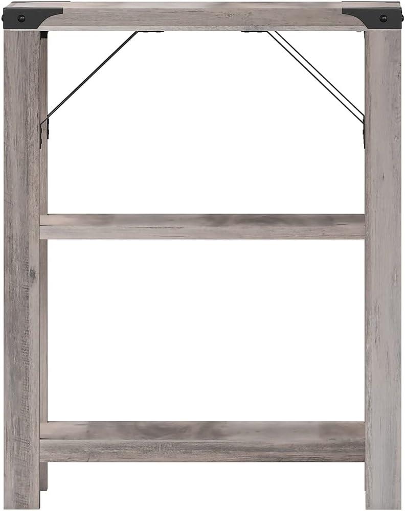 imageFlash Furniture Wyatt Modern Farmhouse 3 Tier Side Table Gray Wash Engineered Wood Frame Black Metal Crisscross Side Braces and Corner AccentsGray Wash