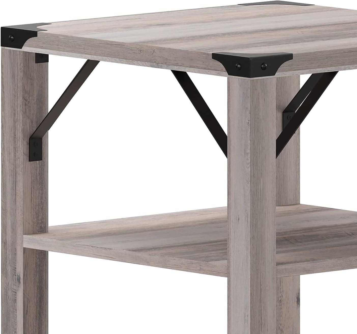 imageFlash Furniture Wyatt Modern Farmhouse 3 Tier Side Table Gray Wash Engineered Wood Frame Black Metal Crisscross Side Braces and Corner AccentsGray Wash
