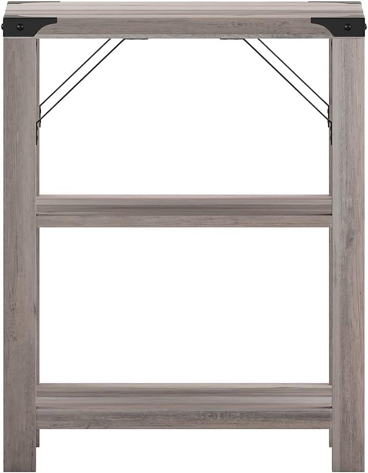 imageFlash Furniture Wyatt Modern Farmhouse 3 Tier Side Table Gray Wash Engineered Wood Frame Black Metal Crisscross Side Braces and Corner AccentsGray Wash