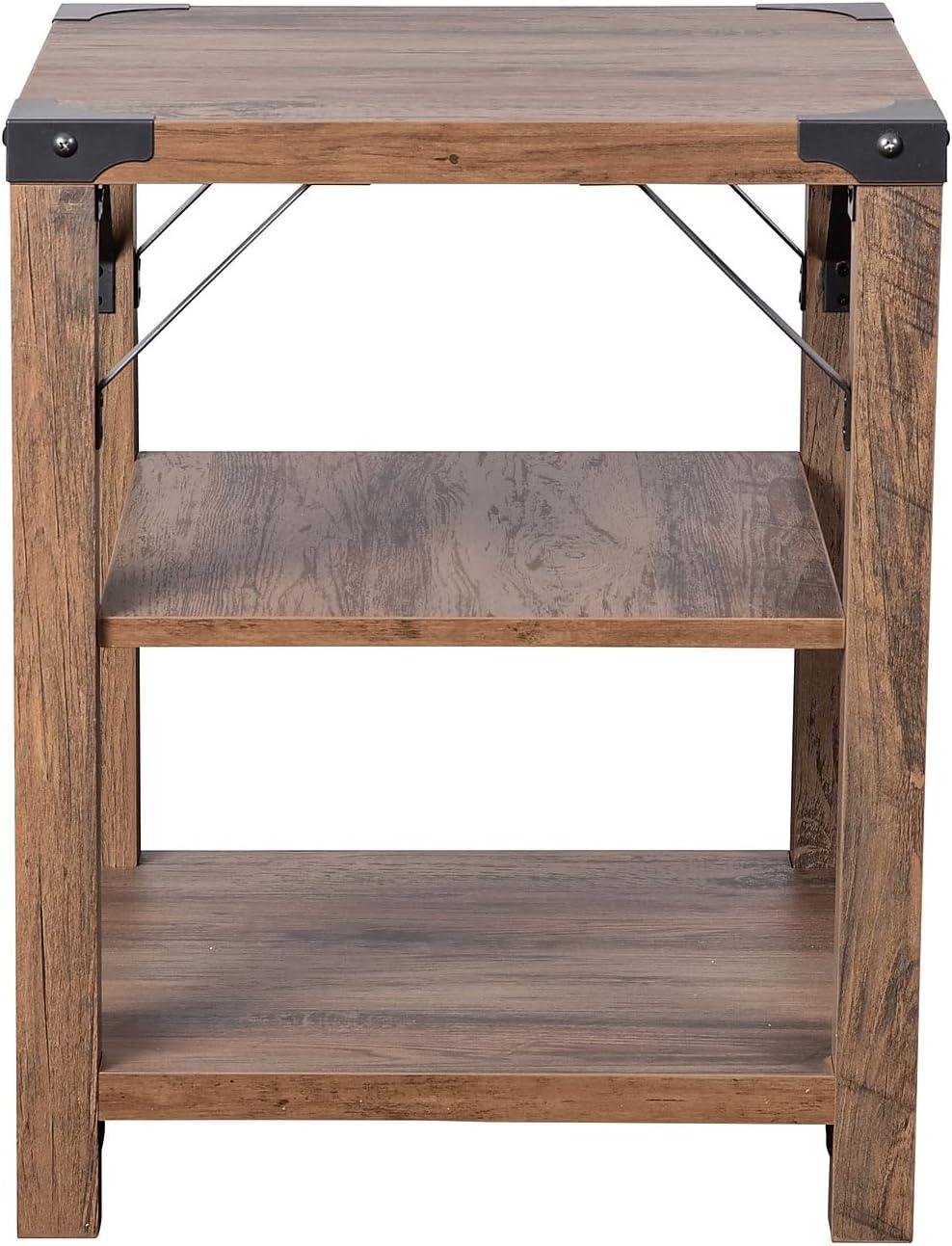 imageFlash Furniture Wyatt Modern Farmhouse 3 Tier Side Table Gray Wash Engineered Wood Frame Black Metal Crisscross Side Braces and Corner AccentsRustic Oak