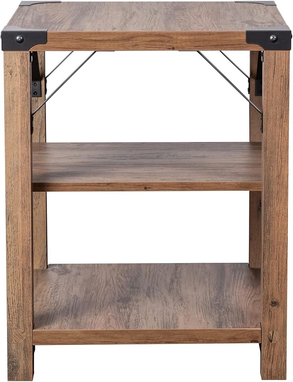 imageFlash Furniture Wyatt Modern Farmhouse 3 Tier Side Table Gray Wash Engineered Wood Frame Black Metal Crisscross Side Braces and Corner AccentsRustic Oak