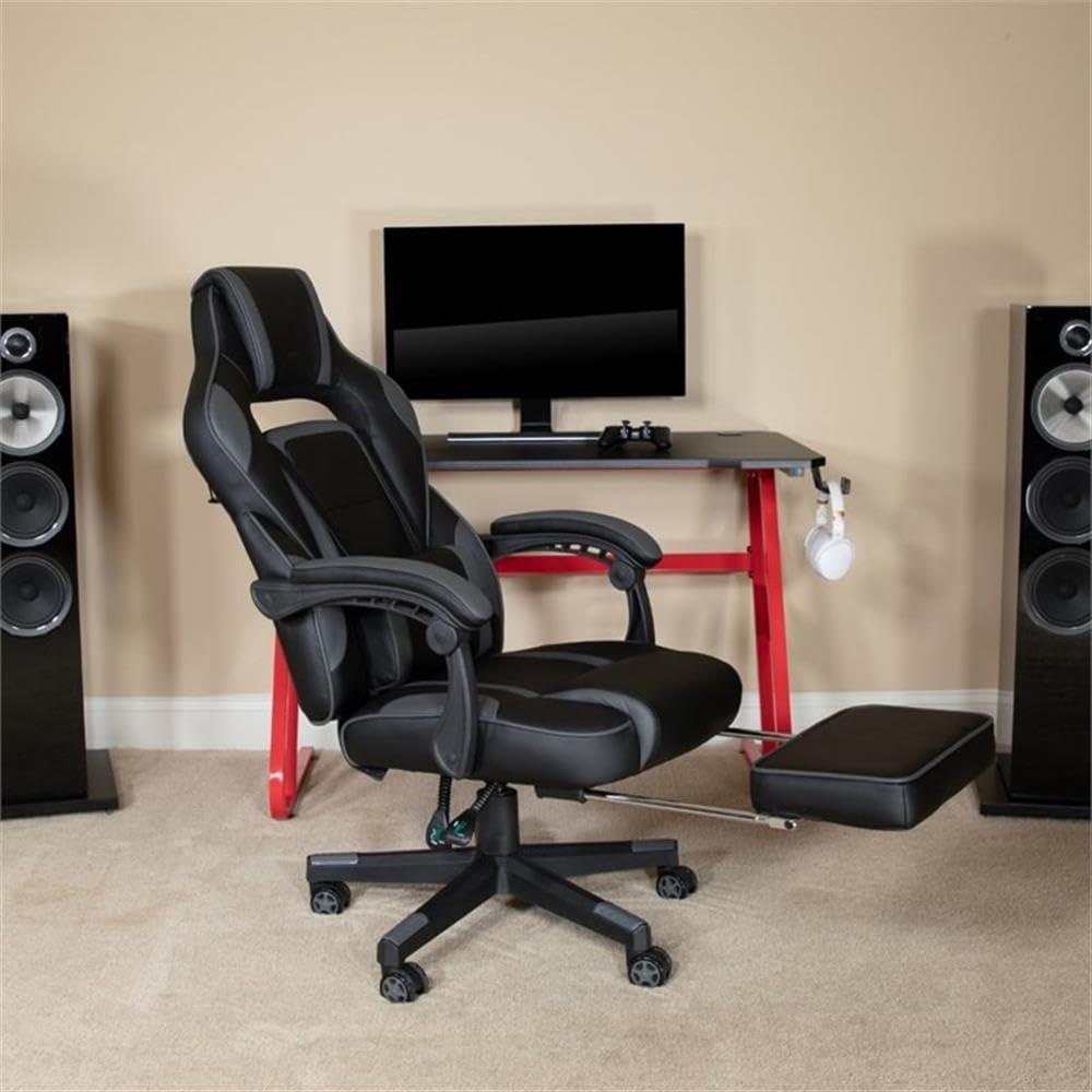 imageFlash Furniture X30 Gaming Chair Racing Office Ergonomic Computer Chair with Fully Reclining Back and SlideOut Footrest in Gray LeatherSoftBlackGray