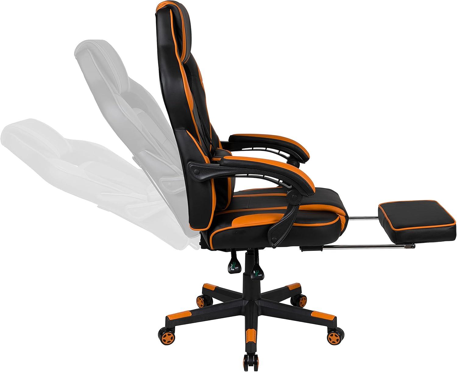 imageFlash Furniture X30 Gaming Chair Racing Office Ergonomic Computer Chair with Fully Reclining Back and SlideOut Footrest in Gray LeatherSoftBlackOrange