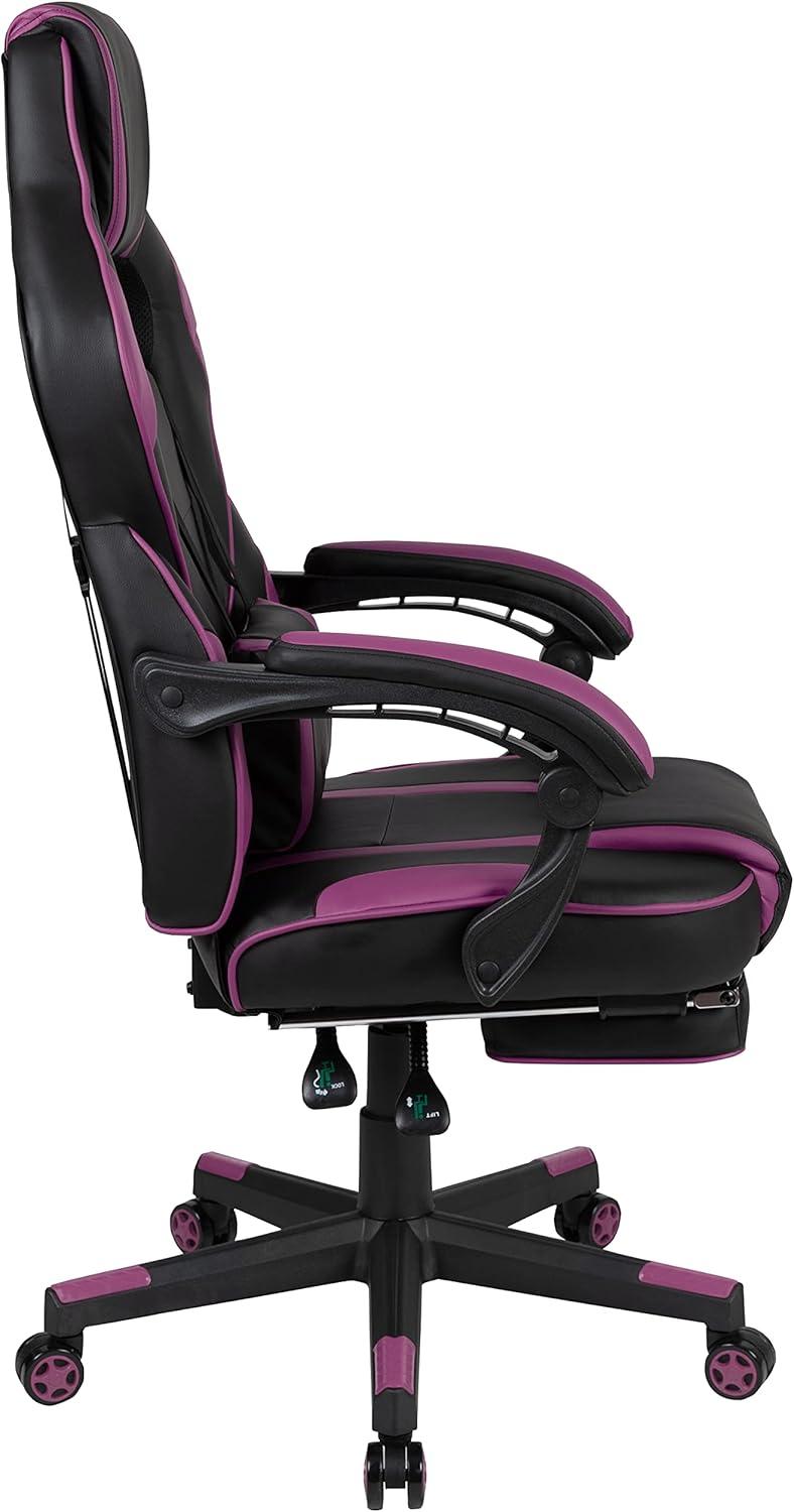 imageFlash Furniture X30 Gaming Chair Racing Office Ergonomic Computer Chair with Fully Reclining Back and SlideOut Footrest in Gray LeatherSoftBlackPurple