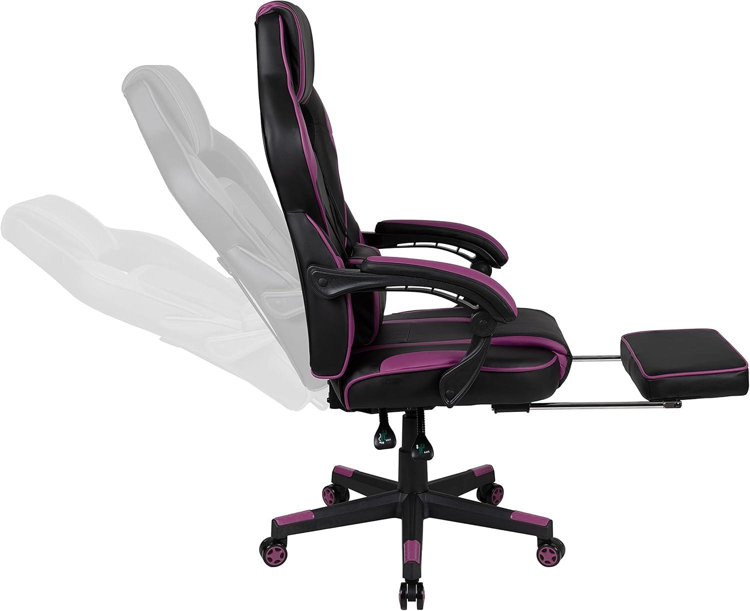 imageFlash Furniture X30 Gaming Chair Racing Office Ergonomic Computer Chair with Fully Reclining Back and SlideOut Footrest in Gray LeatherSoftBlackPurple