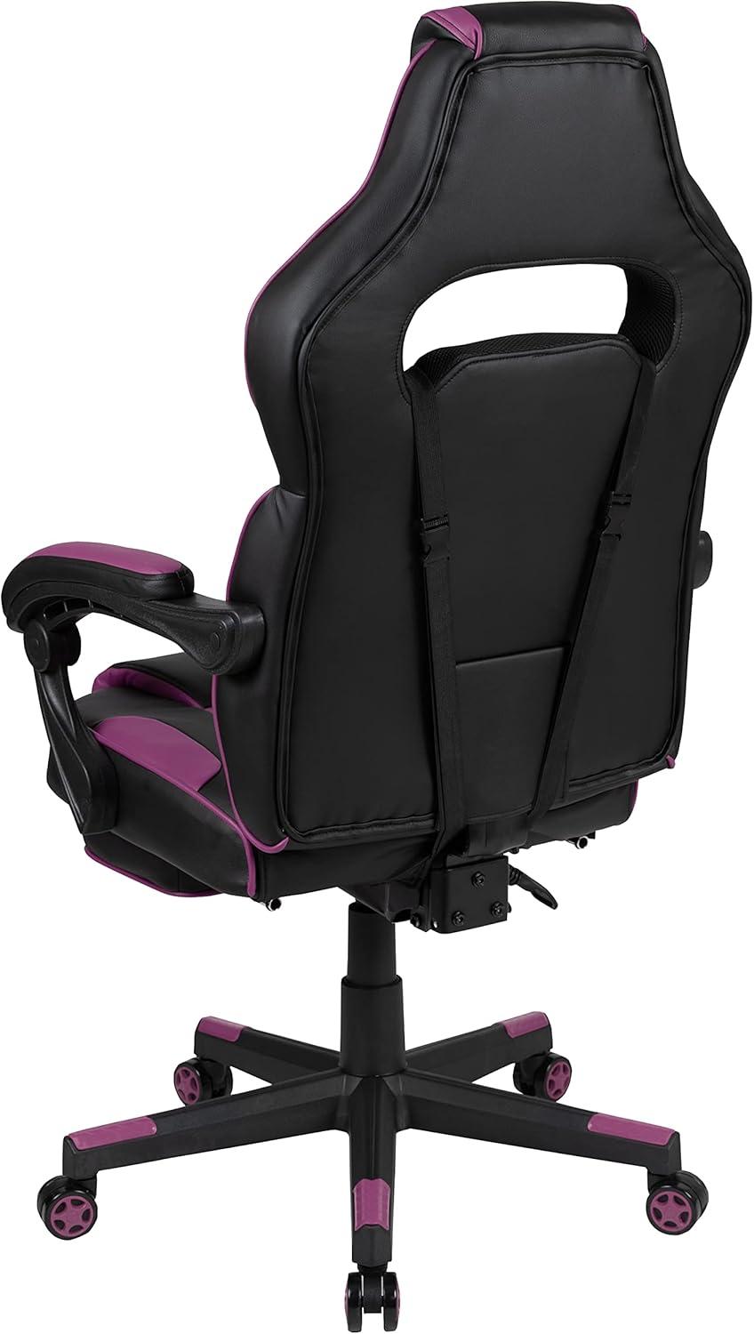 imageFlash Furniture X30 Gaming Chair Racing Office Ergonomic Computer Chair with Fully Reclining Back and SlideOut Footrest in Gray LeatherSoftBlackPurple