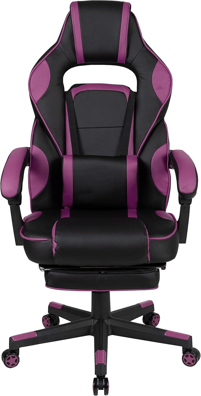 imageFlash Furniture X30 Gaming Chair Racing Office Ergonomic Computer Chair with Fully Reclining Back and SlideOut Footrest in Gray LeatherSoftBlackPurple