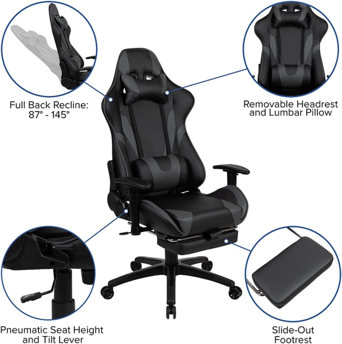 imageFlash Furniture X30 Gaming Chair Racing Office Ergonomic Computer Chair with Fully Reclining Back and SlideOut Footrest in Gray LeatherSoftGrey