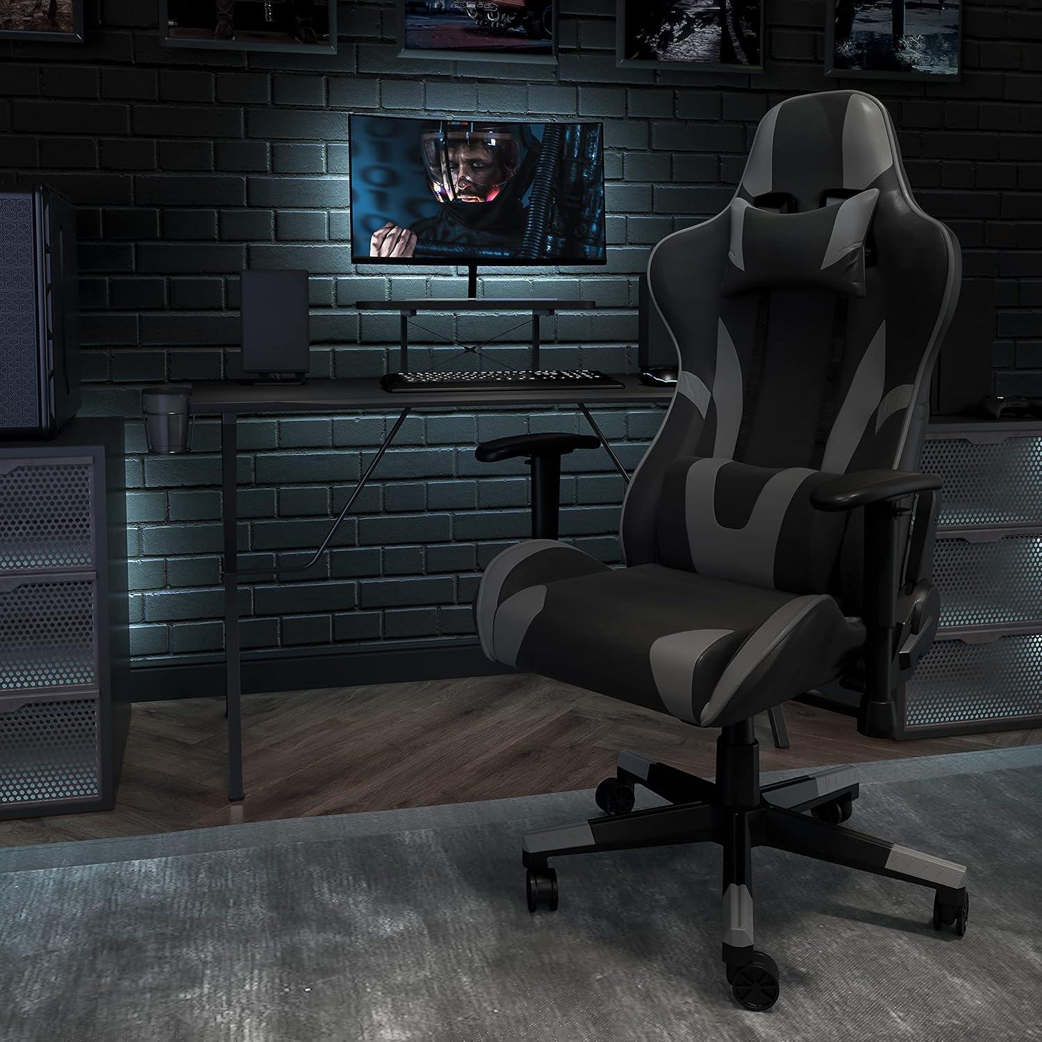 imageFlash Furniture X30 Gaming Chair Racing Office Ergonomic Computer Chair with Fully Reclining Back and SlideOut Footrest in Gray LeatherSoftGrey
