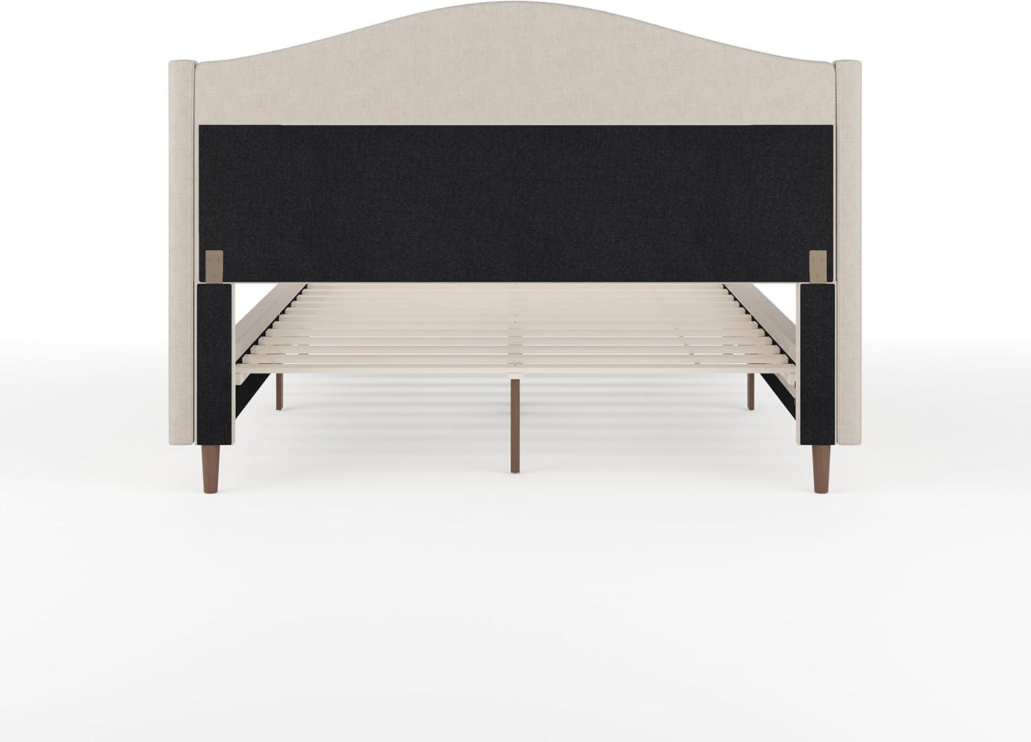 imageMartha Stewart Amelia Platform Bed with Curved Headboard and Cushioned Side Rails Boucle Upholstery Wood Slat Foundation No Box Spring Needed Queen OffWhite BoucleBeige FabricWalnut Legs