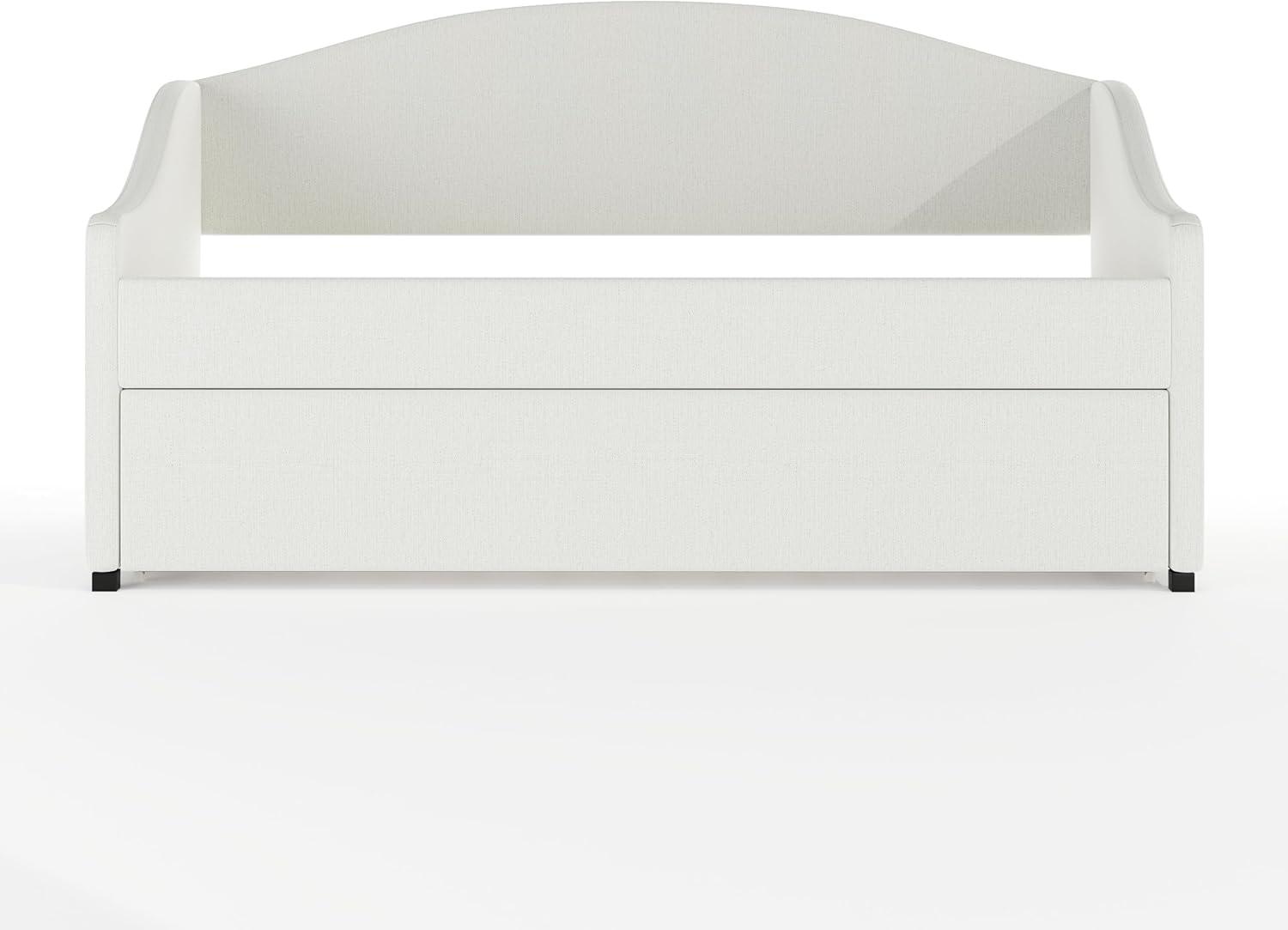 imageMartha Stewart Anya Twin Size Trundle Bed Upholstered Daybed with Arched Siderail and PullOut Trundle SpaceSaving Design Sturdy Wood Frame No Box Spring Required OffWhite