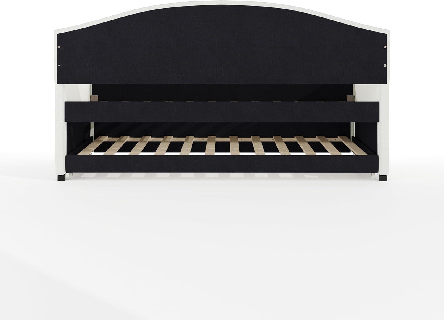 imageMartha Stewart Anya Twin Size Trundle Bed Upholstered Daybed with Arched Siderail and PullOut Trundle SpaceSaving Design Sturdy Wood Frame No Box Spring Required OffWhite