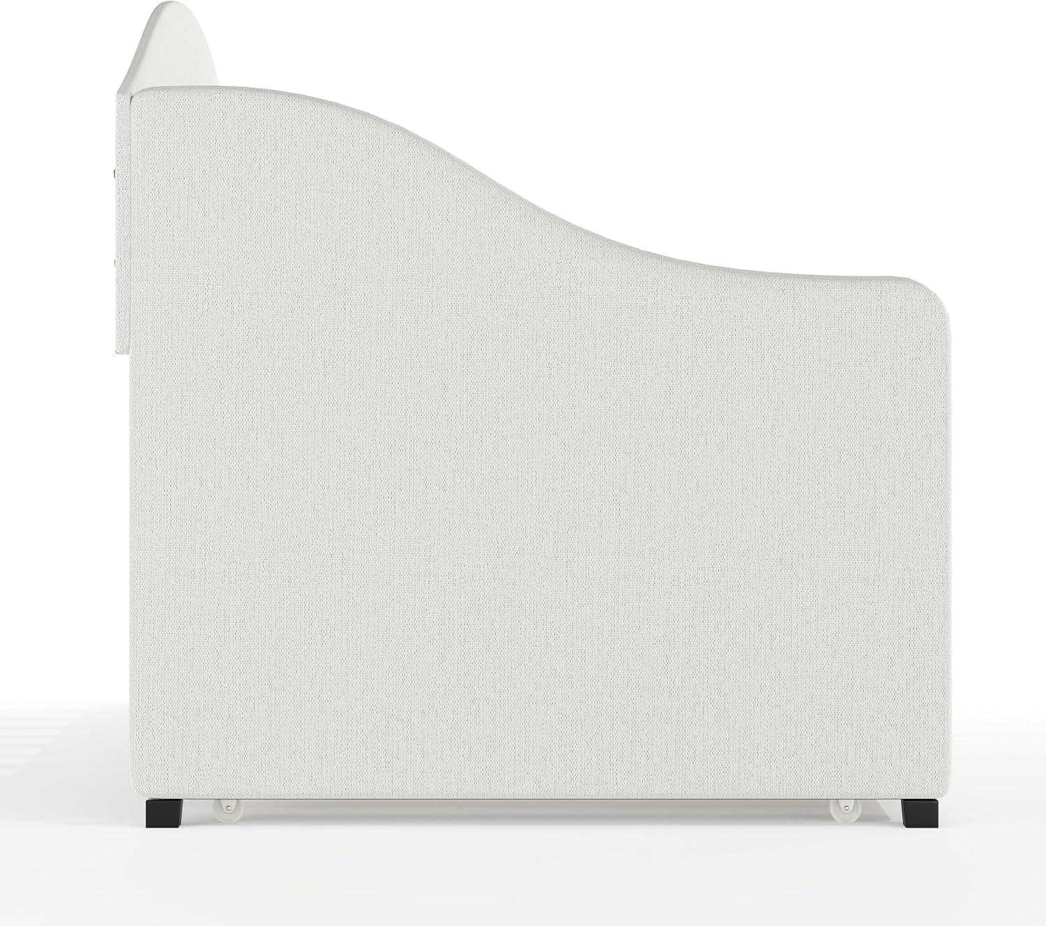 imageMartha Stewart Anya Twin Size Trundle Bed Upholstered Daybed with Arched Siderail and PullOut Trundle SpaceSaving Design Sturdy Wood Frame No Box Spring Required OffWhite