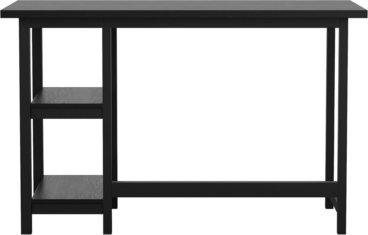 imageMartha Stewart Beckett Modern Trestle Desk with Open Side Shelving in White Wood Grain FinishBlack Wood Grain