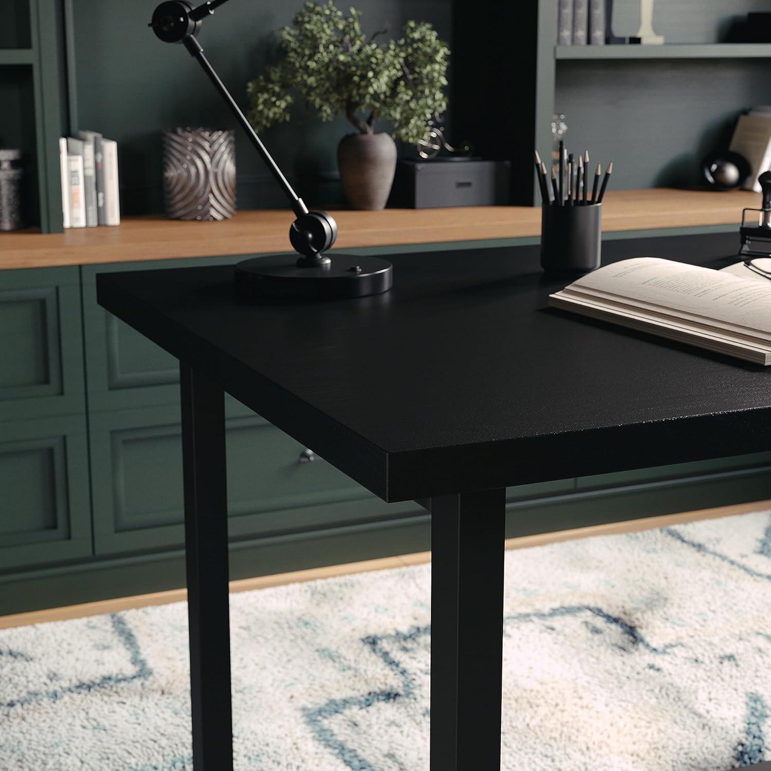 imageMartha Stewart Beckett Modern Trestle Desk with Open Side Shelving in White Wood Grain FinishBlack Wood Grain