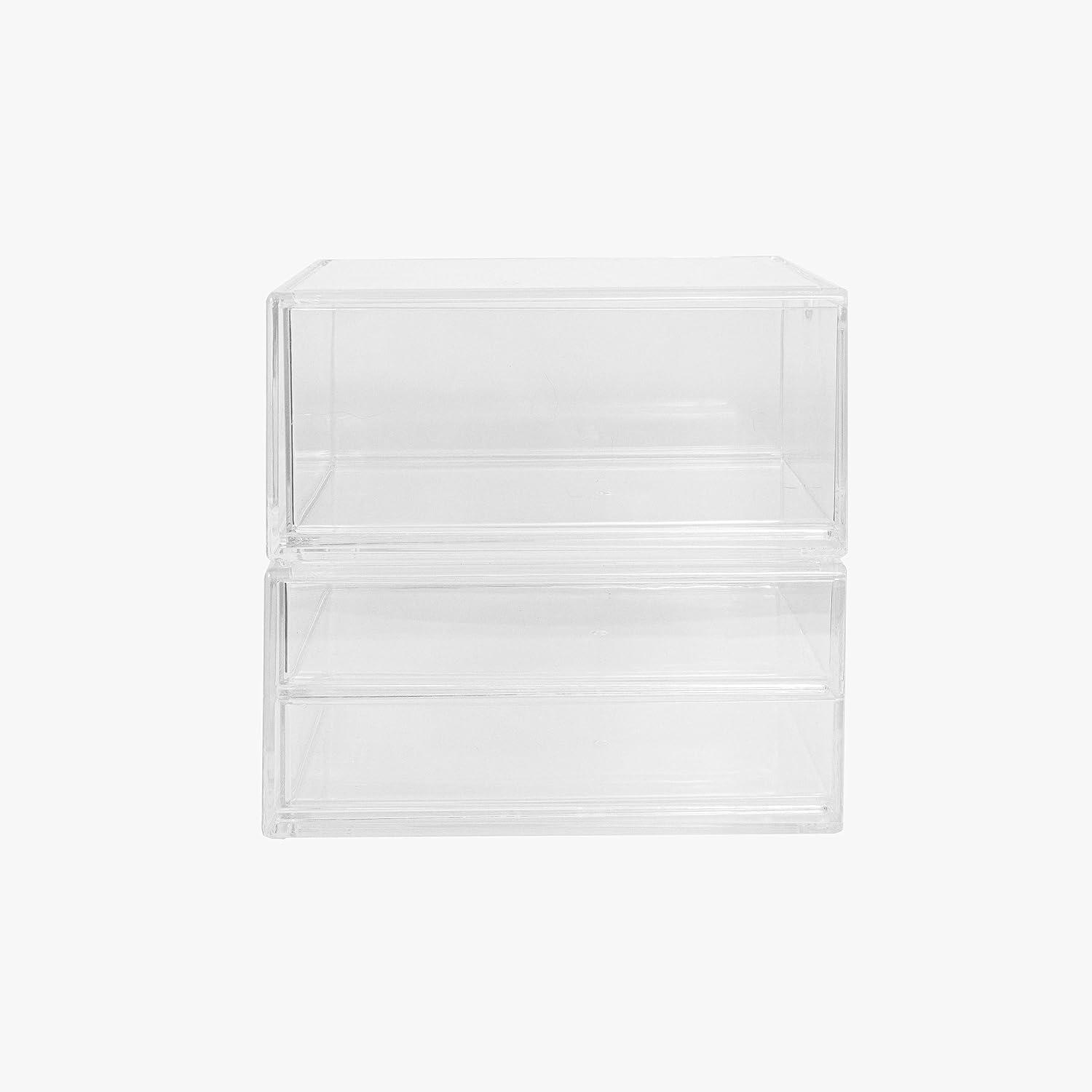 imageMartha Stewart Brody 2 Pack Desk Organizers Single Drawer Box and 2 Drawer Box Stackable Plastic Storage for Office Bathroom Countertop Dorm 6quot x 75quot Clear