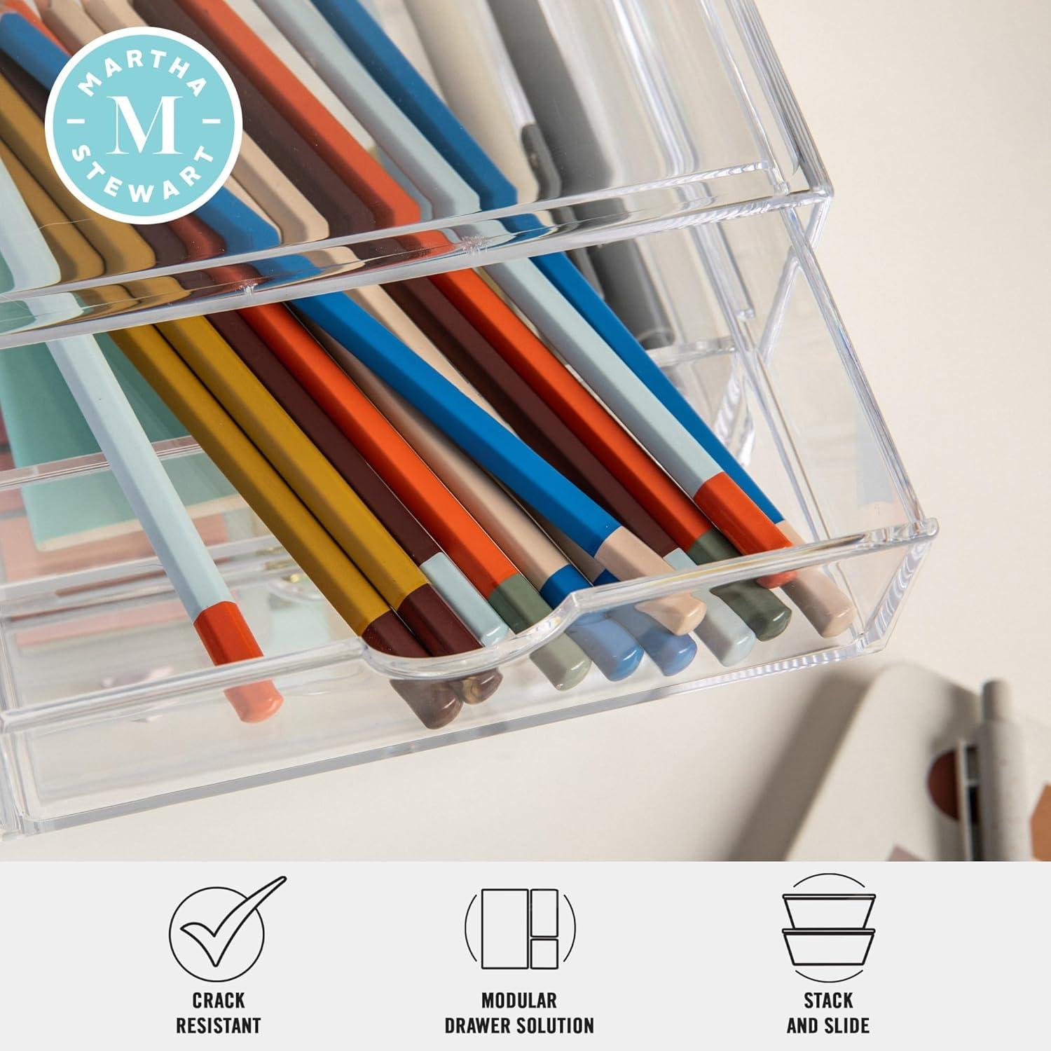 imageMartha Stewart Brody Desk Organizer with Drawer Stackable Plastic Desk Storage Box Organizer for Office Bathroom Countertop or Dorm 6quot x 75quot 2 Pack Clear6 x 75