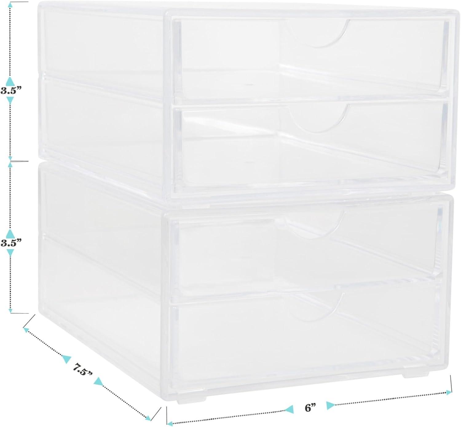 imageMartha Stewart Brody Desk Organizer with Drawer Stackable Plastic Desk Storage Box Organizer for Office Bathroom Countertop or Dorm 6quot x 75quot 2 Pack Clear6 x 75