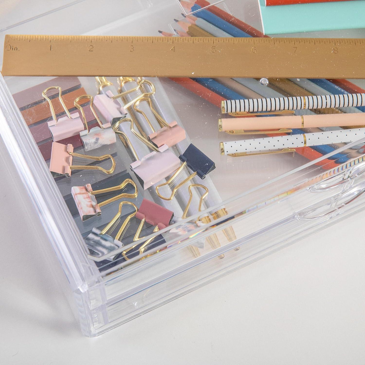 imageMartha Stewart Brody Desk Organizer with Drawer Stackable Plastic Desk Storage Box Organizer for Office Bathroom Countertop or Dorm 6quot x 75quot 2 Pack Clear1275 x 775