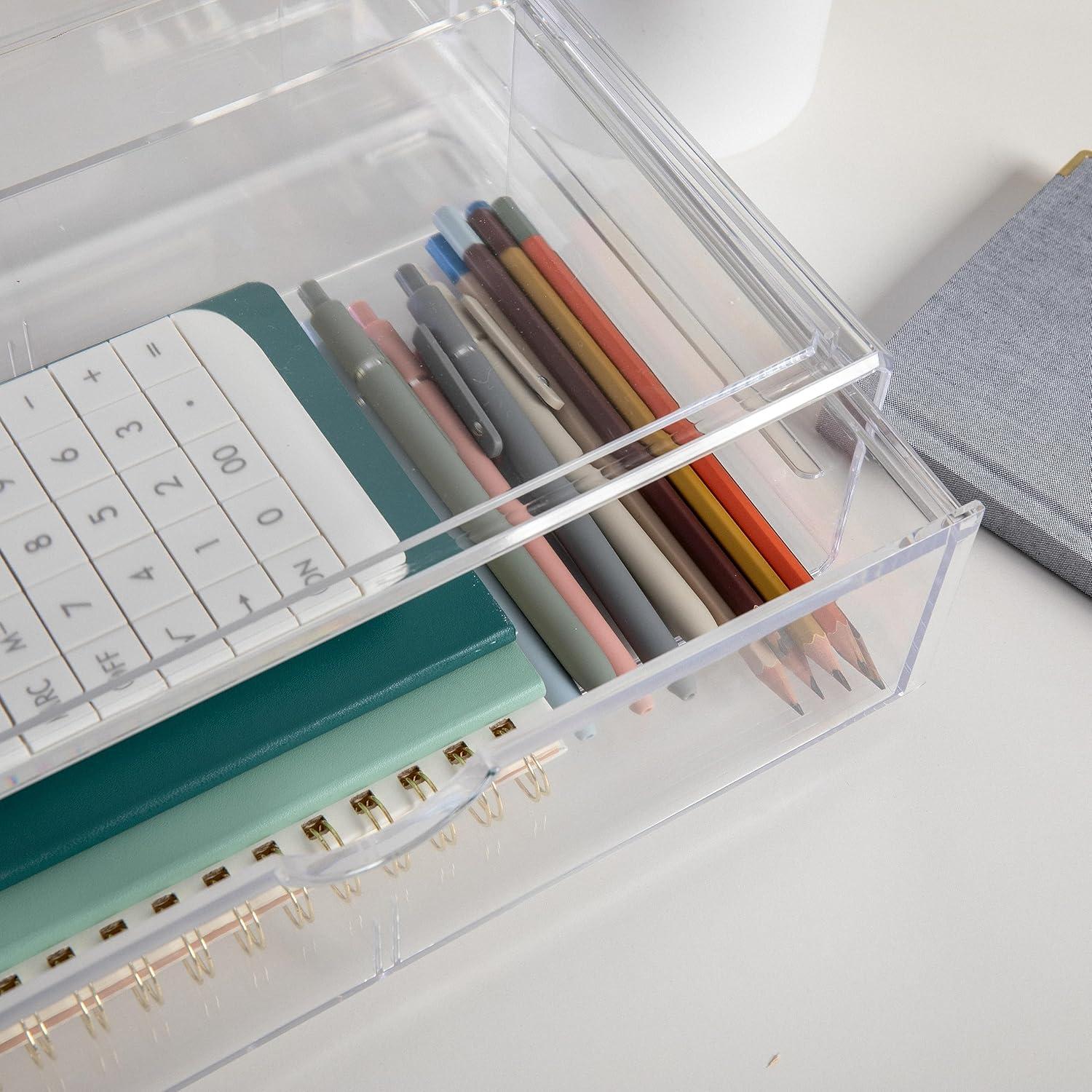 imageMartha Stewart Brody Desk Organizer with Drawer Stackable Plastic Desk Storage Box Organizer for Office Bathroom Countertop or Dorm 6quot x 75quot 2 Pack Clear1275 x 775