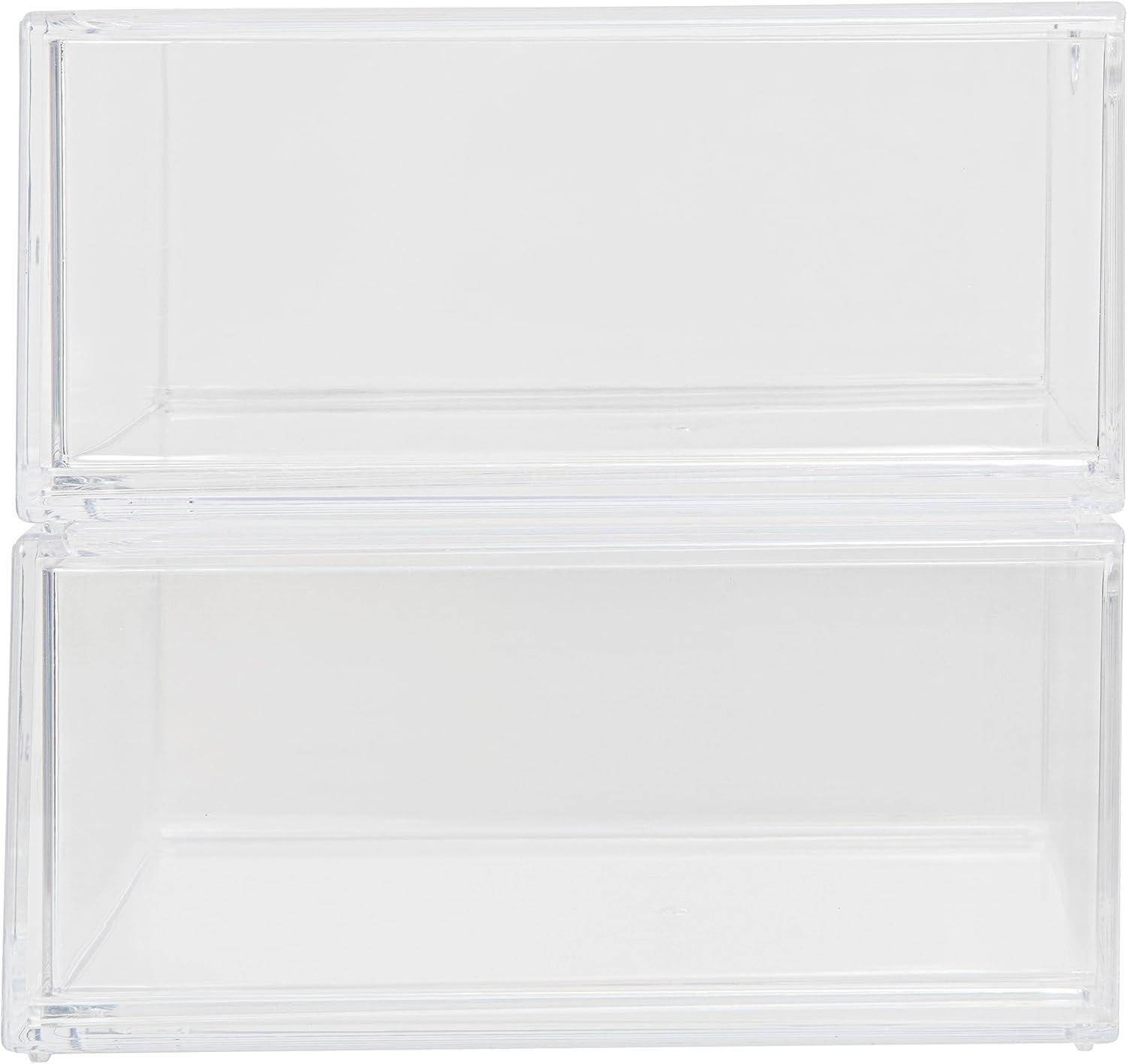 imageMartha Stewart Brody Desk Organizer with Drawer Stackable Plastic Desk Storage Box Organizer for Office Bathroom Countertop or Dorm 6quot x 75quot 2 Pack Clear6 x 75