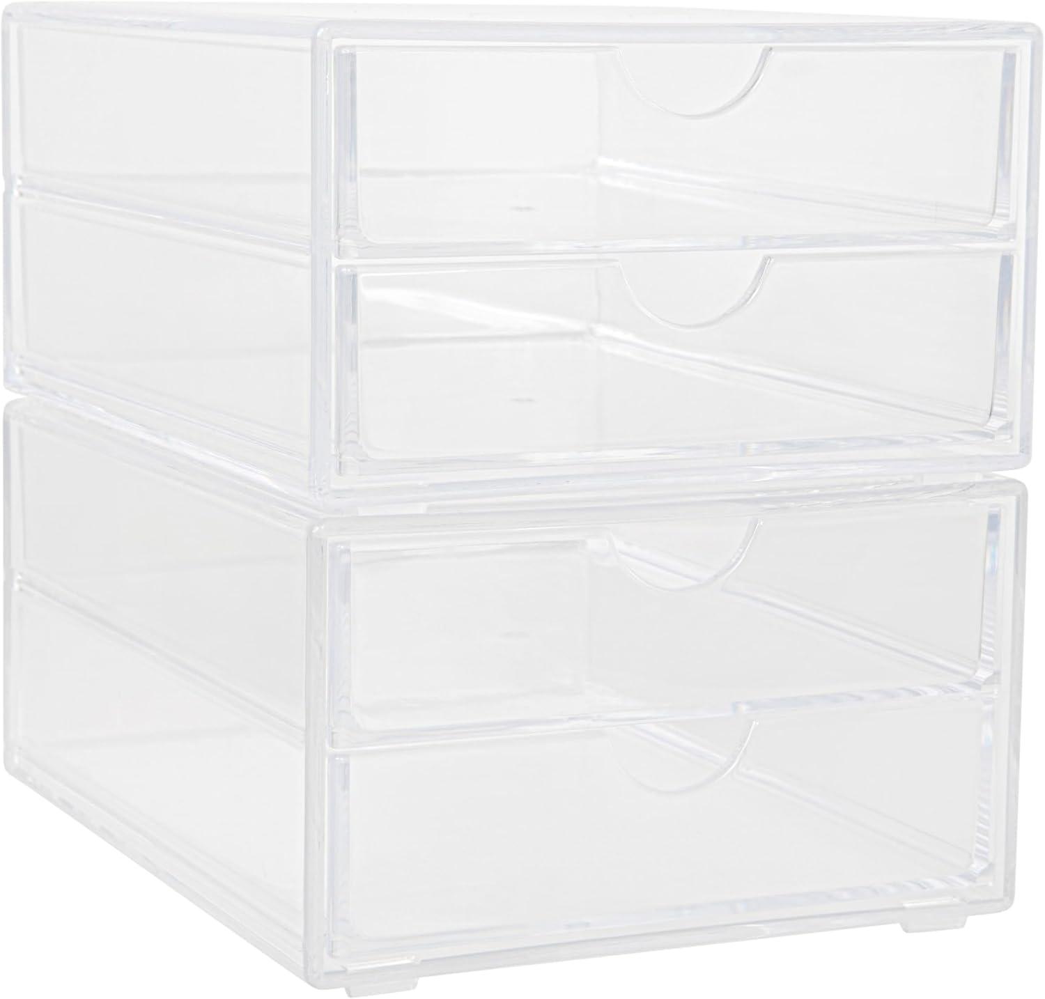 imageMartha Stewart Brody Desk Organizer with Drawer Stackable Plastic Desk Storage Box Organizer for Office Bathroom Countertop or Dorm 6quot x 75quot 2 Pack Clear6 x 75