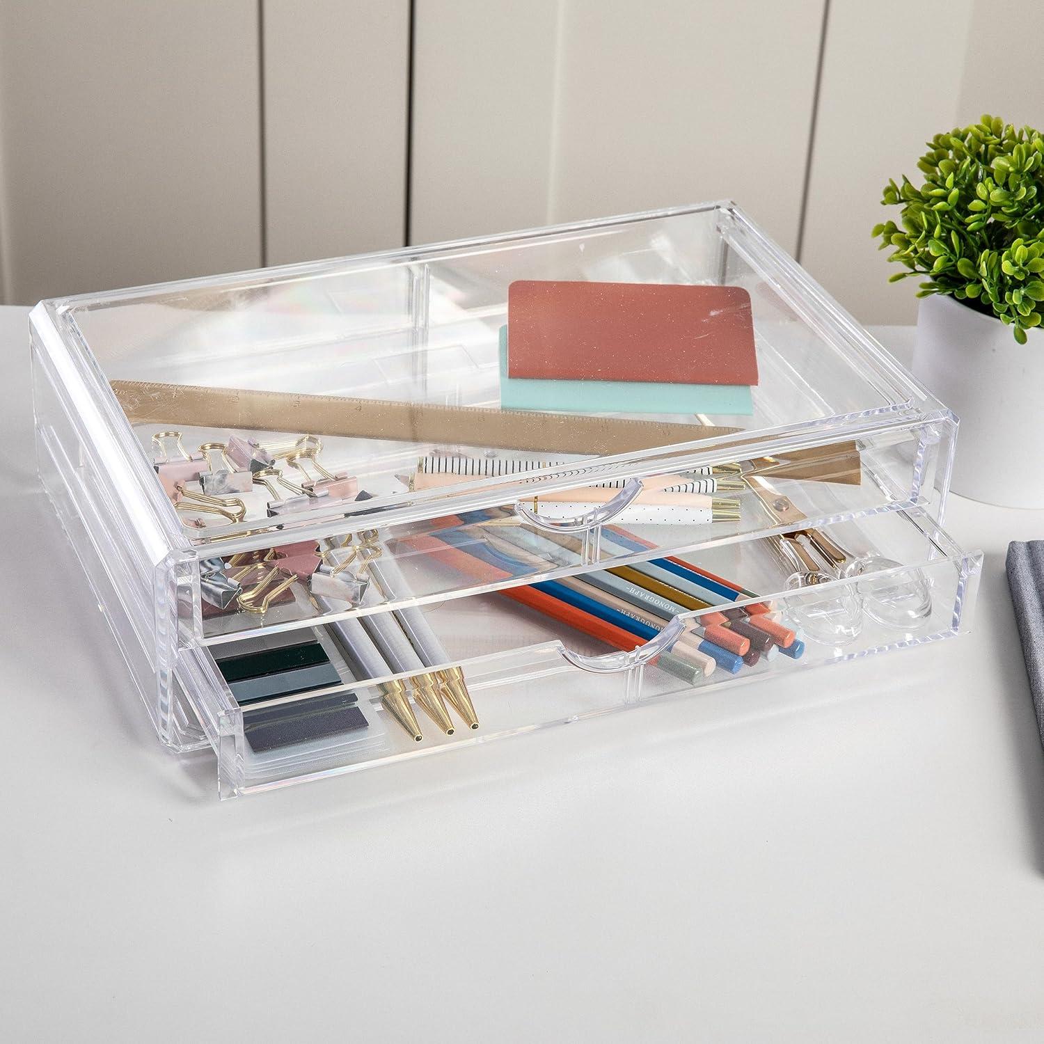 imageMartha Stewart Brody Desk Organizer with Drawer Stackable Plastic Desk Storage Box Organizer for Office Bathroom Countertop or Dorm 6quot x 75quot 2 Pack Clear1275 x 775