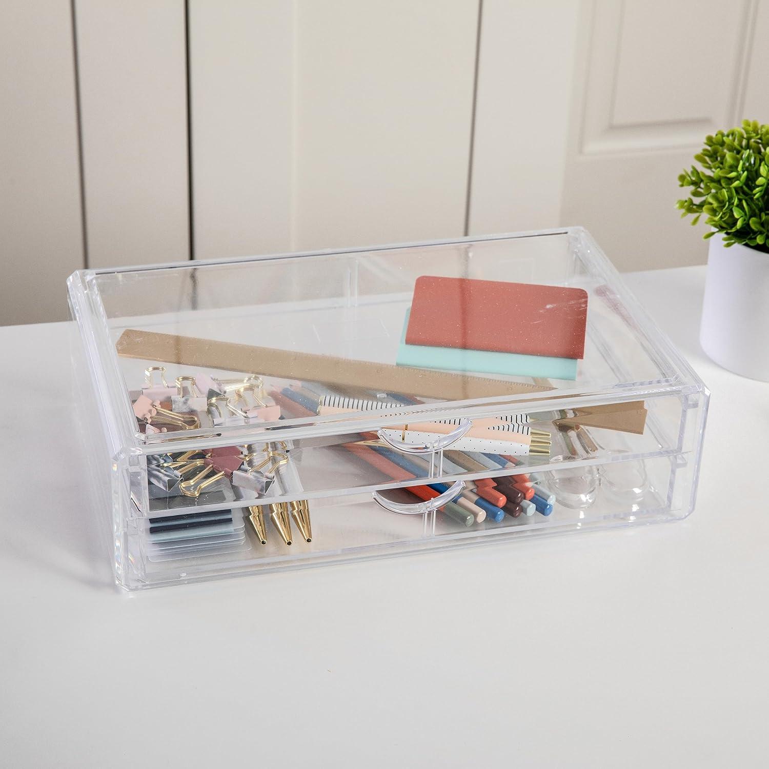 imageMartha Stewart Brody Desk Organizer with Drawer Stackable Plastic Desk Storage Box Organizer for Office Bathroom Countertop or Dorm 6quot x 75quot 2 Pack Clear1275 x 775
