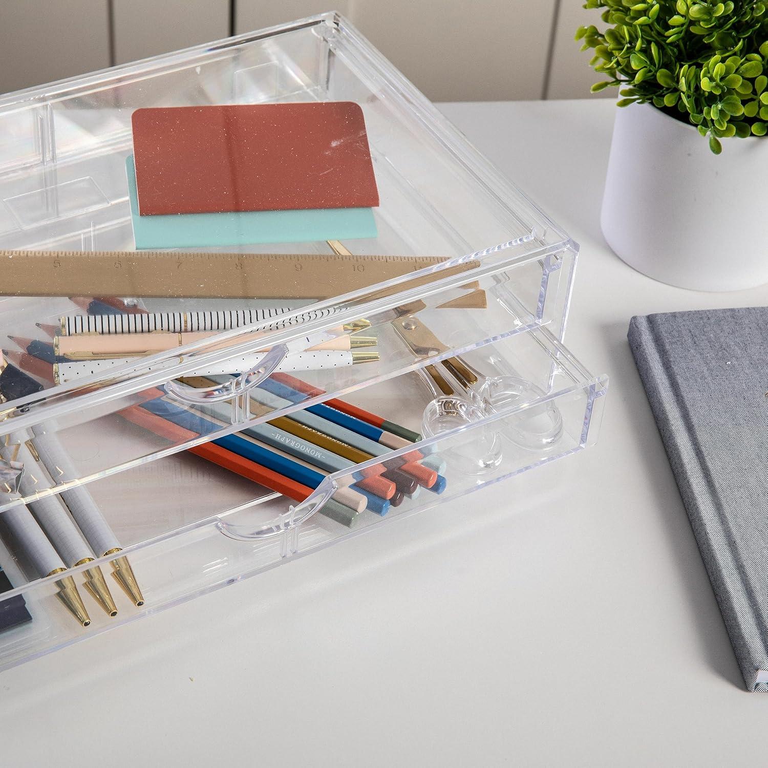 imageMartha Stewart Brody Desk Organizer with Drawer Stackable Plastic Desk Storage Box Organizer for Office Bathroom Countertop or Dorm 6quot x 75quot 2 Pack Clear1275 x 775