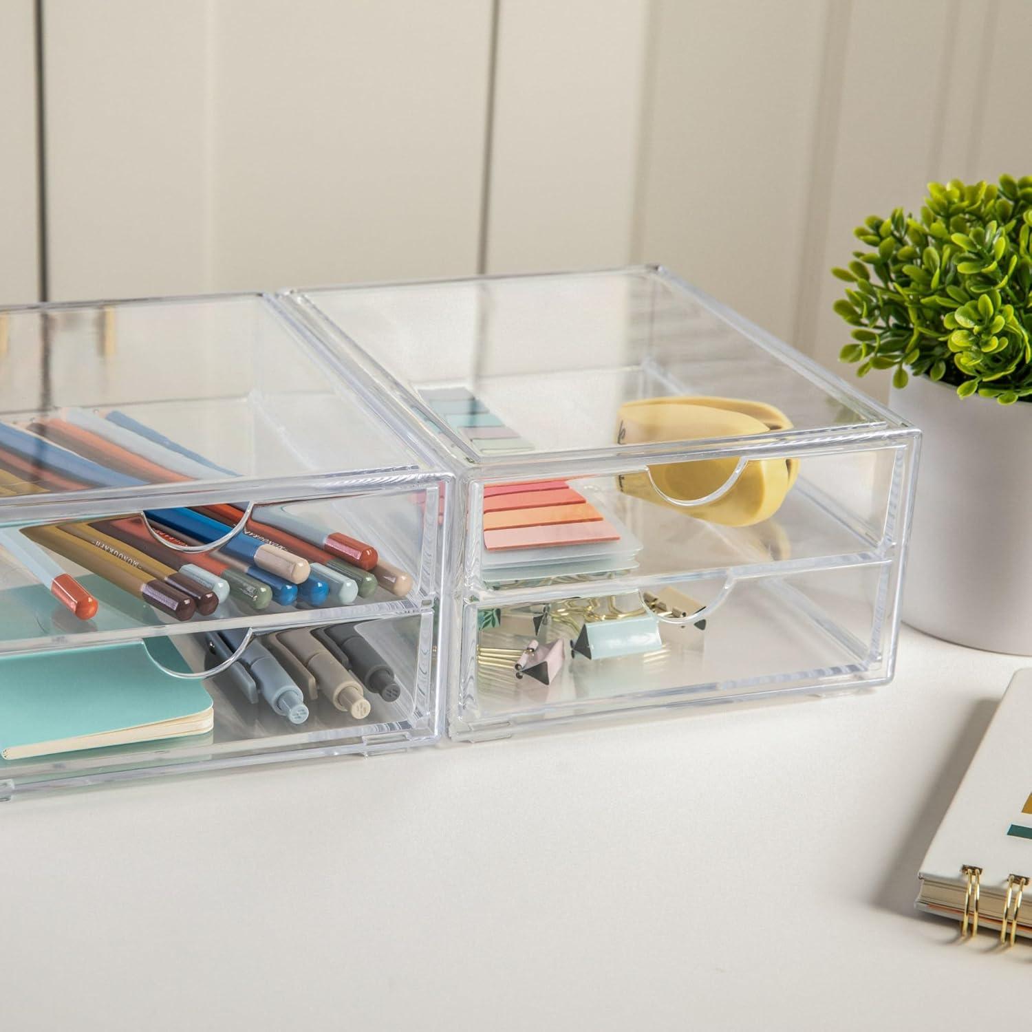 imageMartha Stewart Brody Desk Organizer with Drawer Stackable Plastic Desk Storage Box Organizer for Office Bathroom Countertop or Dorm 6quot x 75quot 2 Pack Clear6 x 75